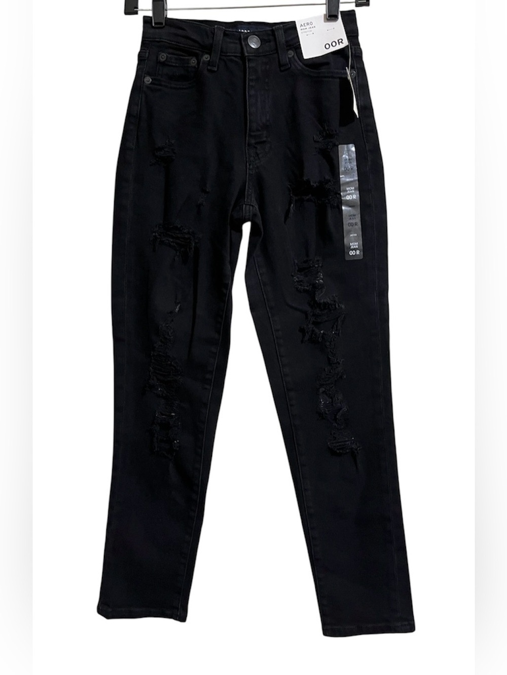 NWT Aeropostale Black Distressed Mom Stretch Jeans Size 00R NEW